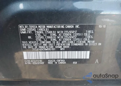 2011 Toyota Rav4 z USA, uszkodzony, nr VIN 2T3JF4DV2BW095191